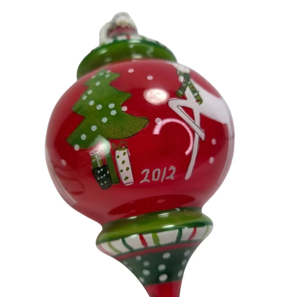 Pier 1 Li Bien Reindeer‎ Glass Ornament Handpainted Finial Red 2012 Gift Box